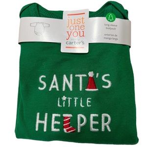 NEW Carters Santa’s Little Helper Long Sleeve Green Bodysuit Candy Cane 12M